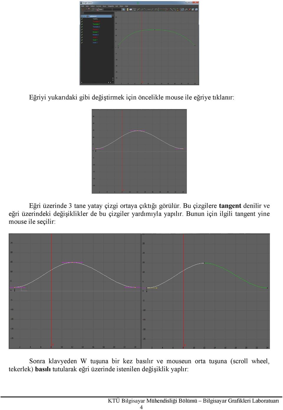 Bu çizgilere tangent denilir ve eğri üzerindeki değişiklikler de bu çizgiler yardımıyla yapılır.