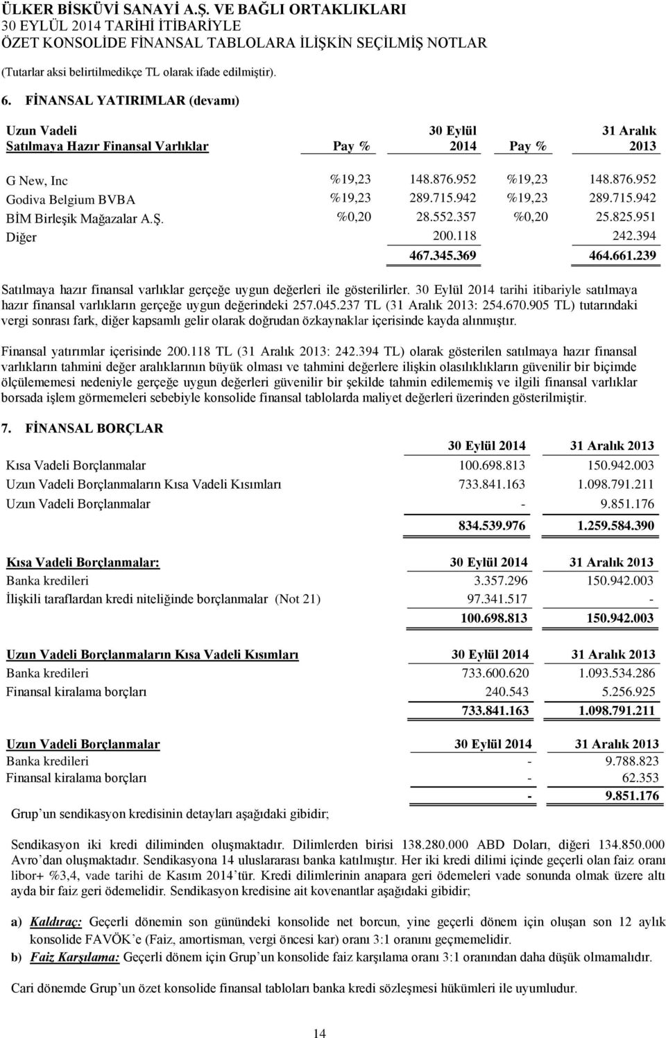 239 Satılmaya hazır finansal varlıklar gerçeğe uygun değerleri ile gösterilirler. tarihi itibariyle satılmaya hazır finansal varlıkların gerçeğe uygun değerindeki 257.045.237 TL ( : 254.670.