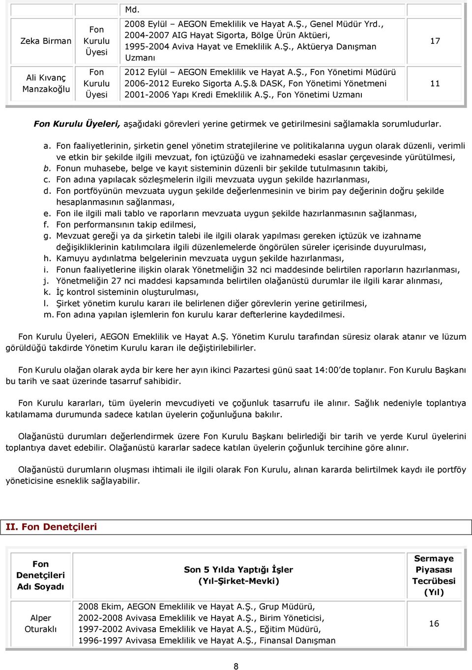 a. Fon faaliyetlerinin, şirketin genel yönetim stratejilerine ve politikalarına uygun olarak düzenli, verimli ve etkin bir şekilde ilgili mevzuat, fon içtüzüğü ve izahnamedeki esaslar çerçevesinde