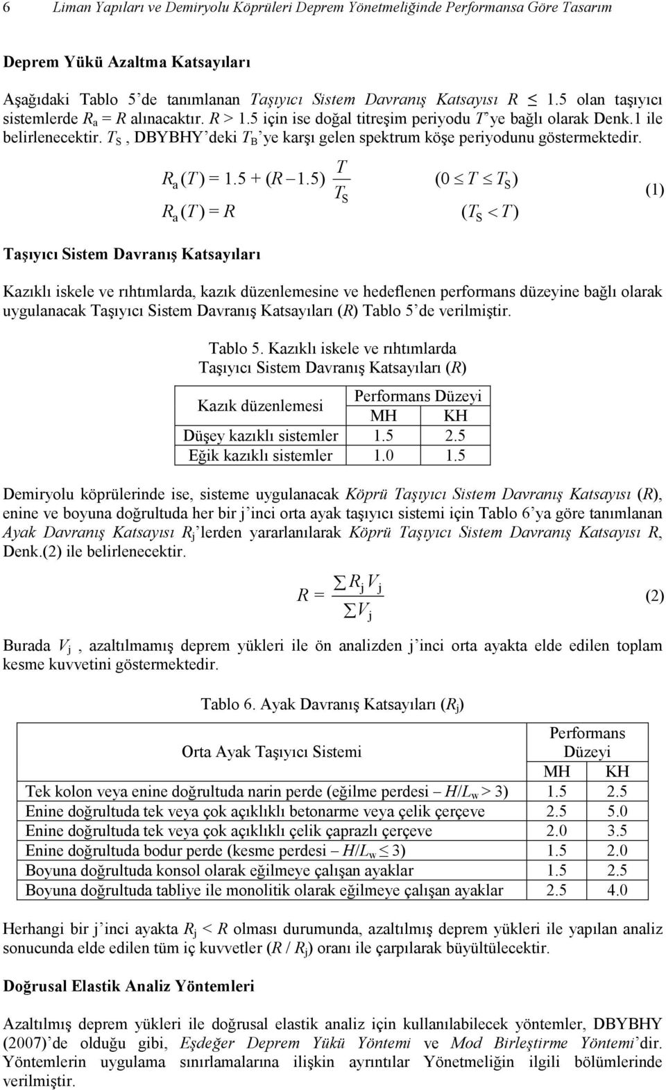 T S, DBYBHY deki T B ye karşı gelen spektrum köşe periyodunu göstermektedir. Taşıyıcı Sistem Davranış Katsayıları T Ra ( T ) = 1.5 + ( R 1.