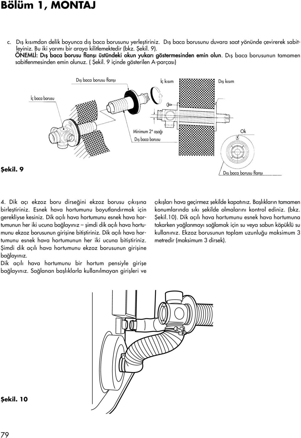 9 içinde gösterilen A-parças ) D fl baca borusu flanfl ç k s m D fl k s m ç baca borusu Minimum 2 afla D fl baca borusu Ok fiekil. 9 D fl baca borusu flanfl 4.