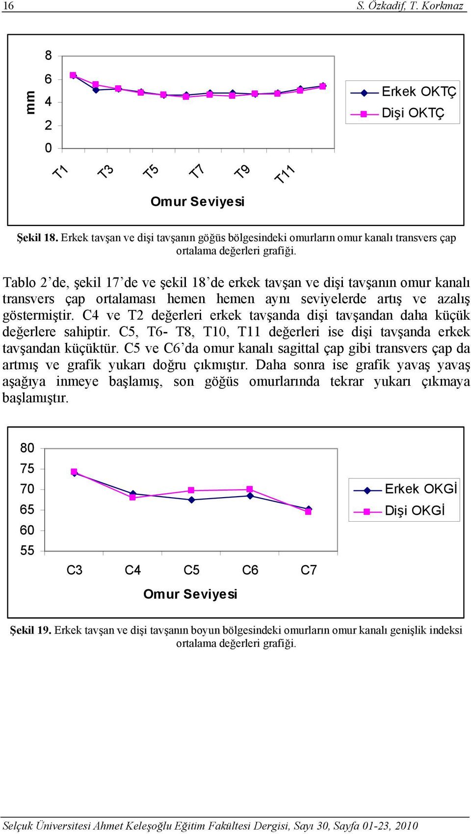 hemen aynı seviyelerde artış ve azalış göstermiştir. C4 ve T2 değerleri erkek tavşanda dişi tavşandan daha küçük değerlere sahiptir.