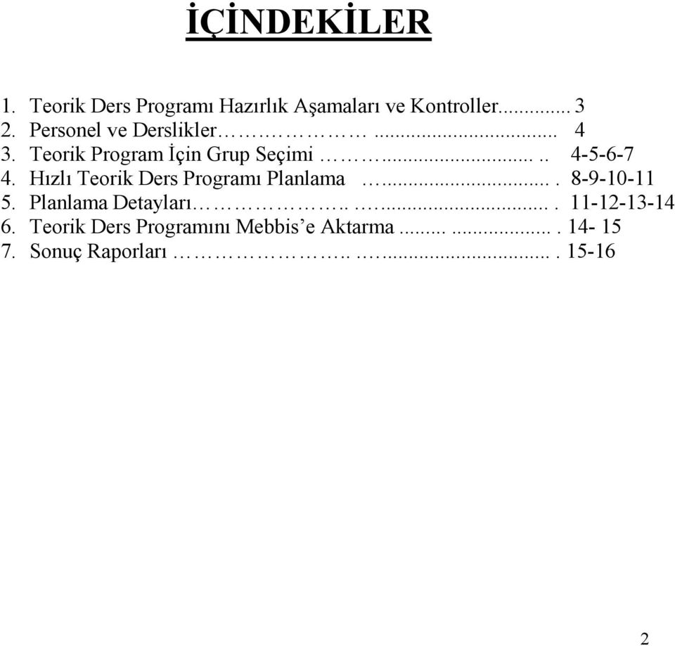 Hızlı Teorik Ders Programı Planlama.... 8-9-10-11 5. Planlama Detayları.