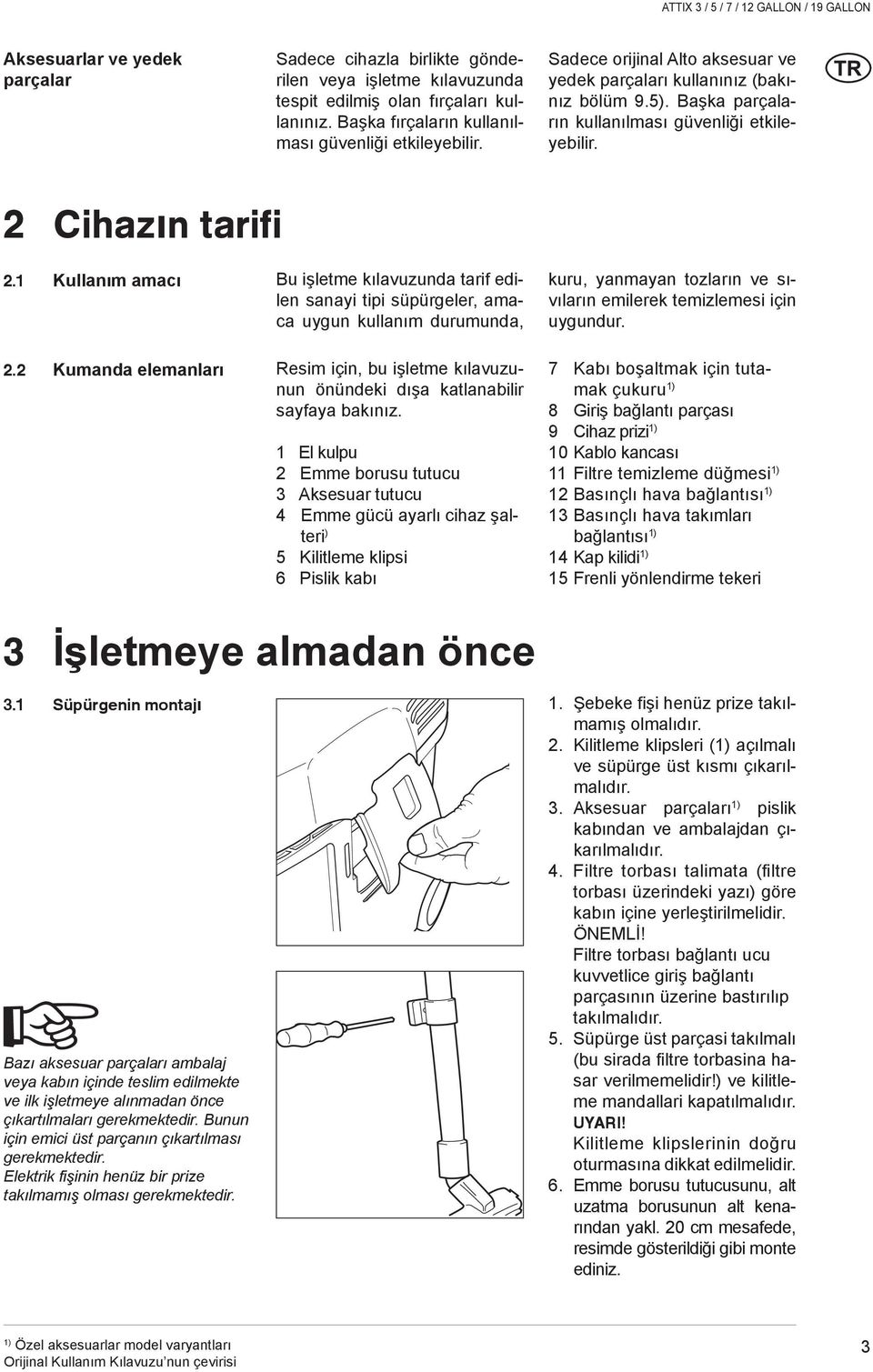 Kullanım amacı Bu işletme kılavuzunda tarif edilen sanayi tipi süpürgeler, amaca uygun kullanım durumunda, 2.