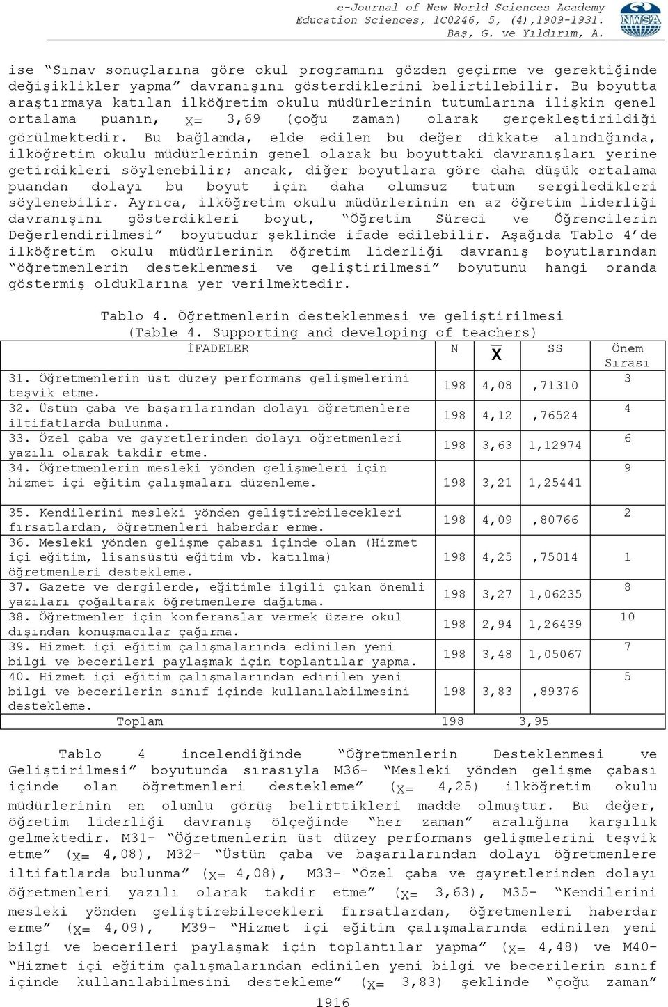 Bu bağlamda, elde edilen bu değer dikkate alındığında, ilköğretim okulu müdürlerinin genel olarak bu boyuttaki davranışları yerine getirdikleri söylenebilir; ancak, diğer boyutlara göre daha düşük