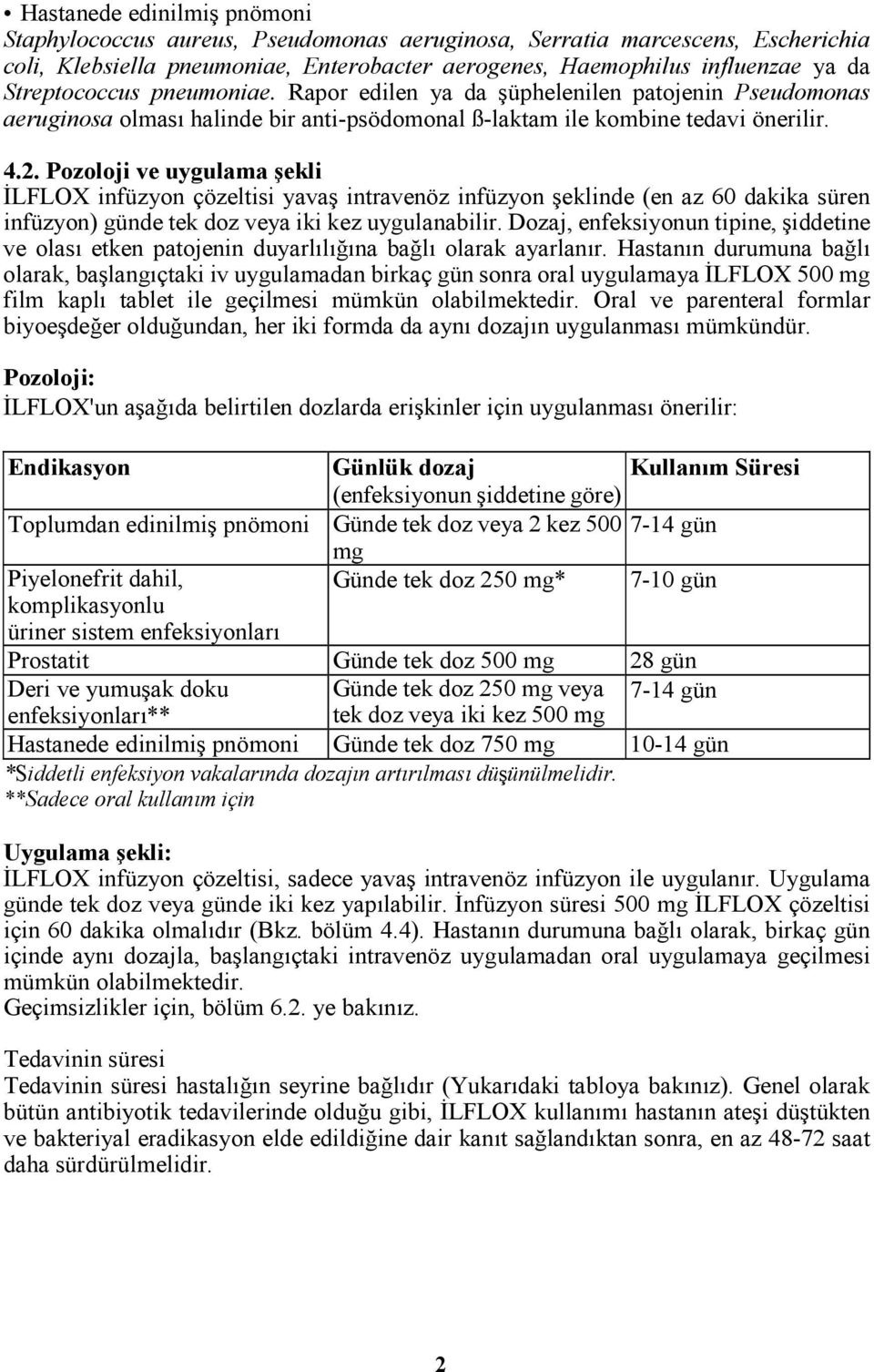 Pozoloji ve uygulama şekli ĐLFLOX infüzyon çözeltisi yavaş intravenöz infüzyon şeklinde (en az 60 dakika süren infüzyon) günde tek doz veya iki kez uygulanabilir.