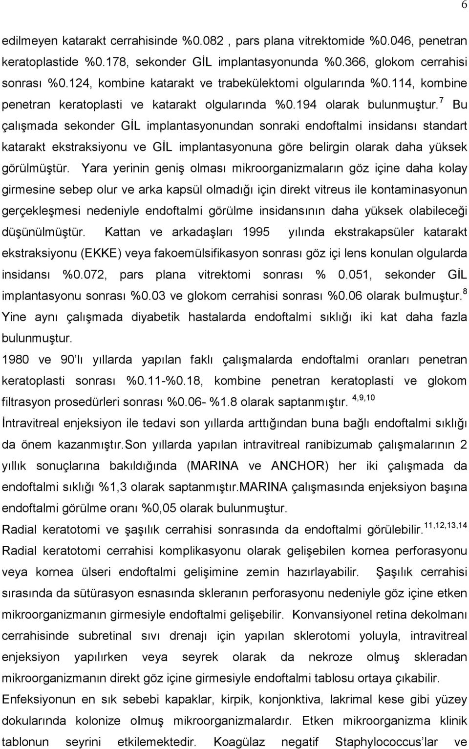 7 Bu çalışmada sekonder GİL implantasyonundan sonraki endoftalmi insidansı standart katarakt ekstraksiyonu ve GİL implantasyonuna göre belirgin olarak daha yüksek görülmüştür.