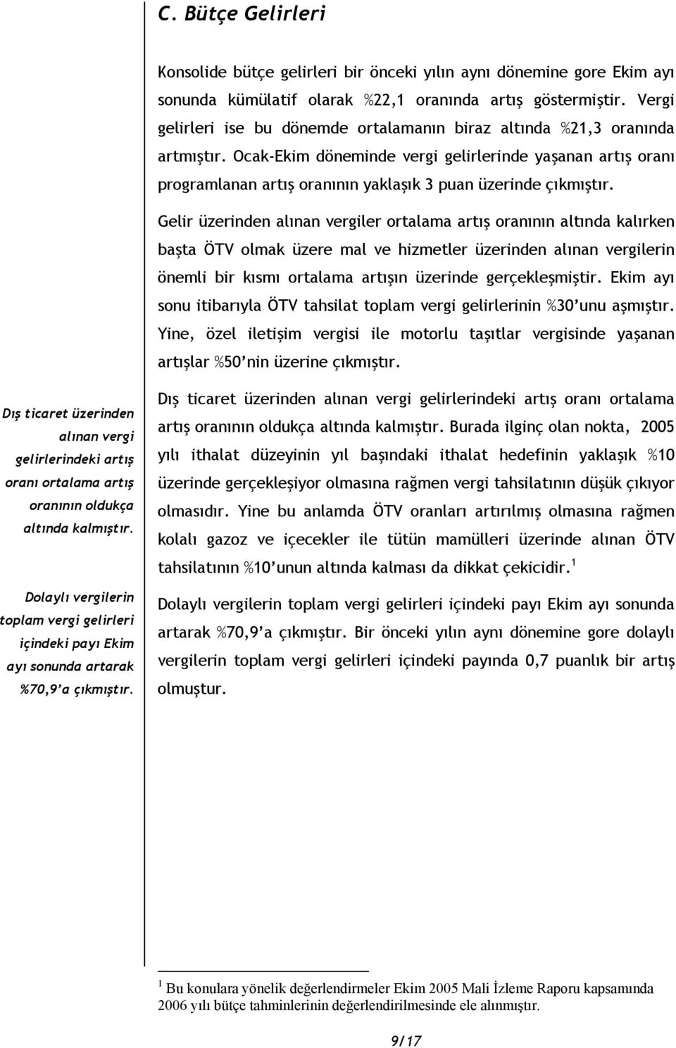 Ocak-Ekim döneminde vergi gelirlerinde yaşanan artış oranı programlanan artış oranının yaklaşık 3 puan üzerinde çıkmıştır.