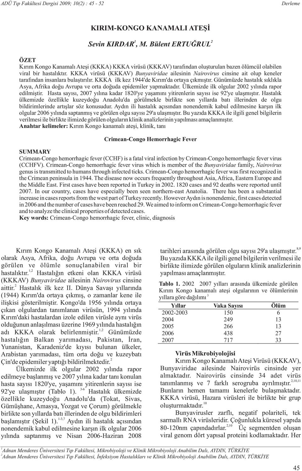 KKKA virüsü (KKKAV) Bunyaviridae ailesinin Nairovirus cinsine ait olup keneler tarafından insanlara bulaştırılır. KKKA ilk kez 1944'de Kırım'da ortaya çıkmıştır.