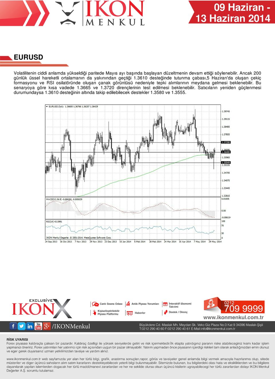 3610 desteğinde tutunma çabası,5 Haziran'da oluşan çekiç formasyonu ve RSI osilatöründe oluşan çanak görüntüsü nedeniyle tepki alımlarının