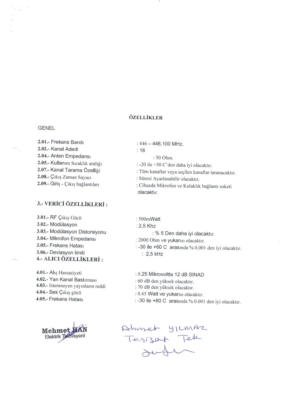 CihazdaMikrofon ve Kulakhk baelantr soketi olacaktrr. 3.- vericiilznntixt ERi : 3.01.- RF Qrkrg Gticii 3.02.- Modiilasyon 3.03.- Modtilasyon Distorsiyonu 3.04.- Mikrofon Empedansr 3.05.