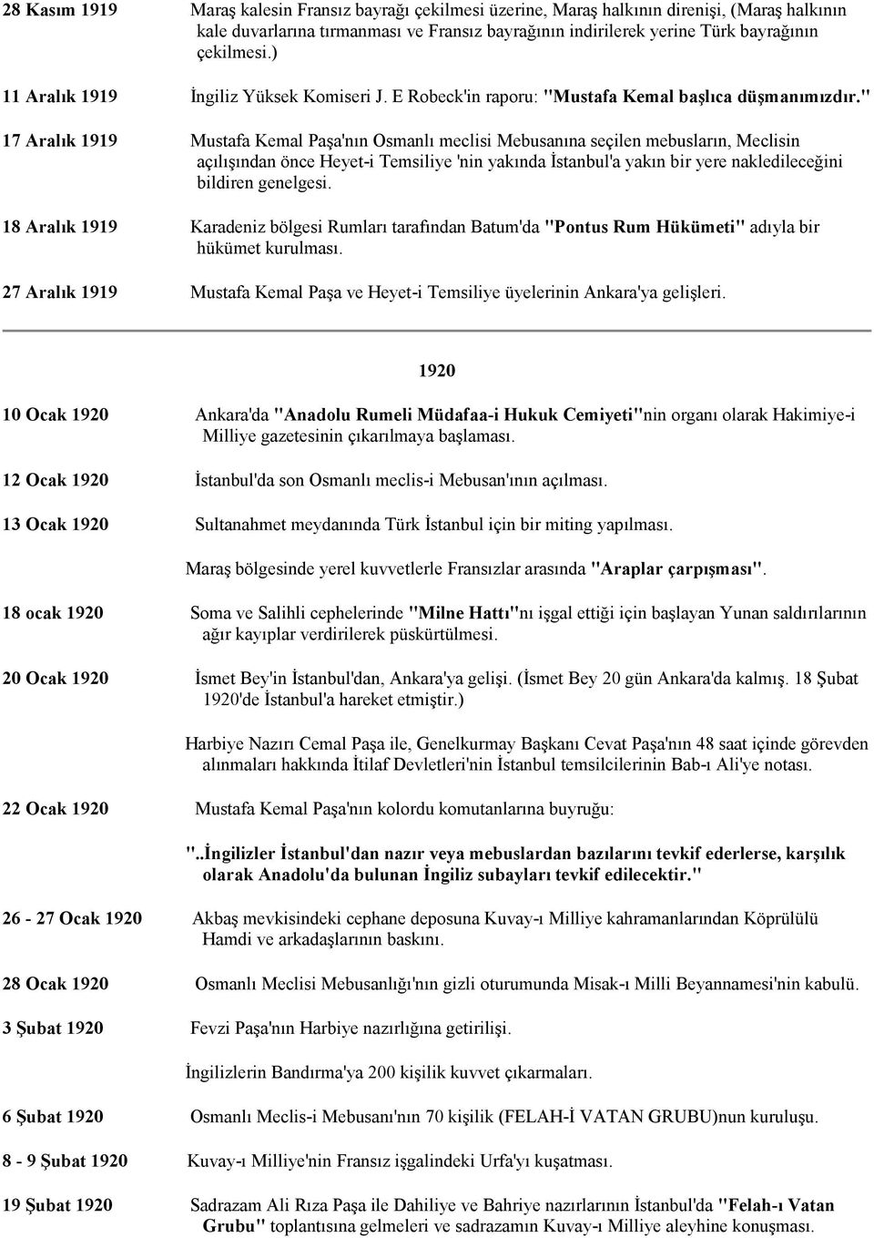 " 17 Aralık 1919 Mustafa Kemal Paşa'nın Osmanlı meclisi Mebusanına seçilen mebusların, Meclisin açılışından önce Heyet-i Temsiliye 'nin yakında Đstanbul'a yakın bir yere nakledileceğini bildiren