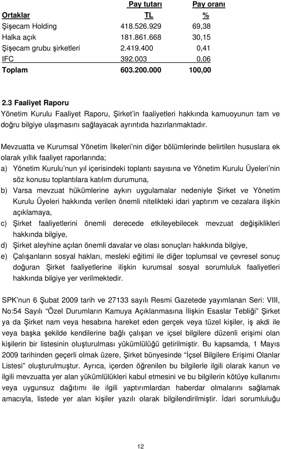 Mevzuatta ve Kurumsal Yönetim İlkeleri nin diğer bölümlerinde belirtilen hususlara ek olarak yıllık faaliyet raporlarında; a) Yönetim Kurulu nun yıl içerisindeki toplantı sayısına ve Yönetim Kurulu