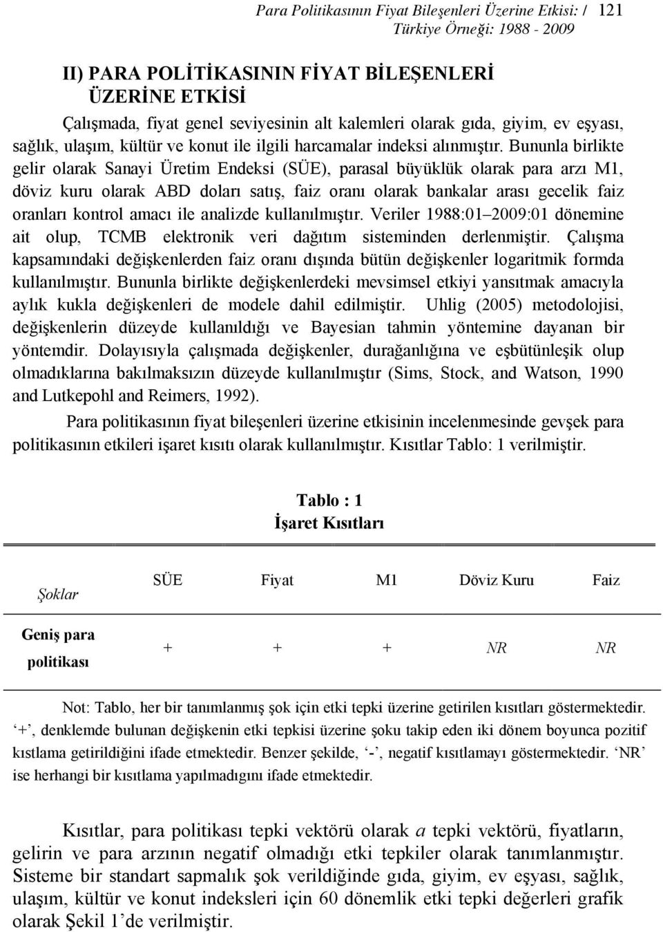 Bununla birlike gelir olarak Sanayi Üreim Endeksi (SÜE), parasal büyüklük olarak para arzı M1, döviz kuru olarak ABD doları saış, faiz oranı olarak bankalar arası gecelik faiz oranları konrol amacı