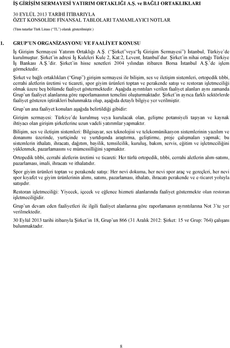 ġirket in hisse senetleri 2004 yılından itibaren Borsa Ġstanbul A.ġ. de iģlem görmektedir.