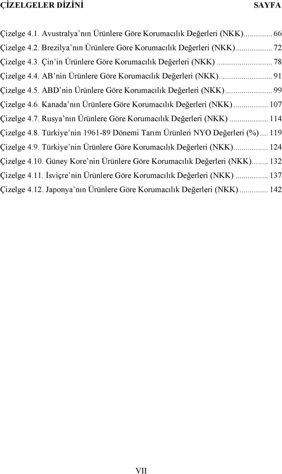 6. Kanada nın Ürünlere Göre Korumacılık Değerleri (NKK)... 107 Çizelge 4.7. Rusya nın Ürünlere Göre Korumacılık Değerleri (NKK)... 114 Çizelge 4.8.