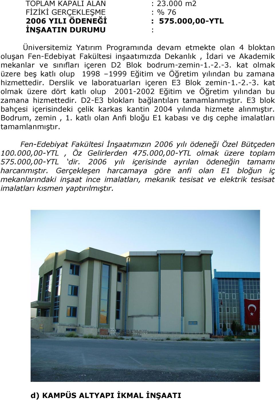 bodrum-zemin-1.-2.-3. kat olmak üzere beģ katlı olup 1998 1999 Eğitim ve Öğretim yılından bu zamana hizmettedir. Derslik ve laboratuarları içeren E3 Blok zemin-1.-2.-3. kat olmak üzere dört katlı olup 2001-2002 Eğitim ve Öğretim yılından bu zamana hizmettedir.