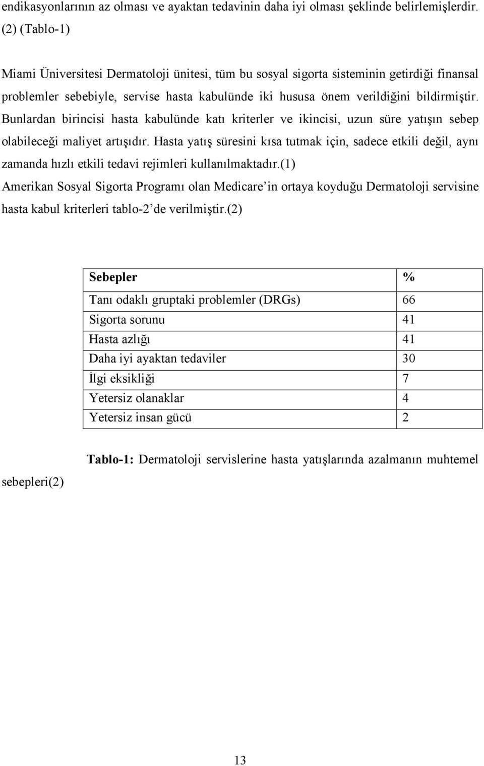 Bunlardan birincisi hasta kabulünde kat kriterler ve ikincisi, uzun süre yatn sebep olabilecei maliyet artdr.