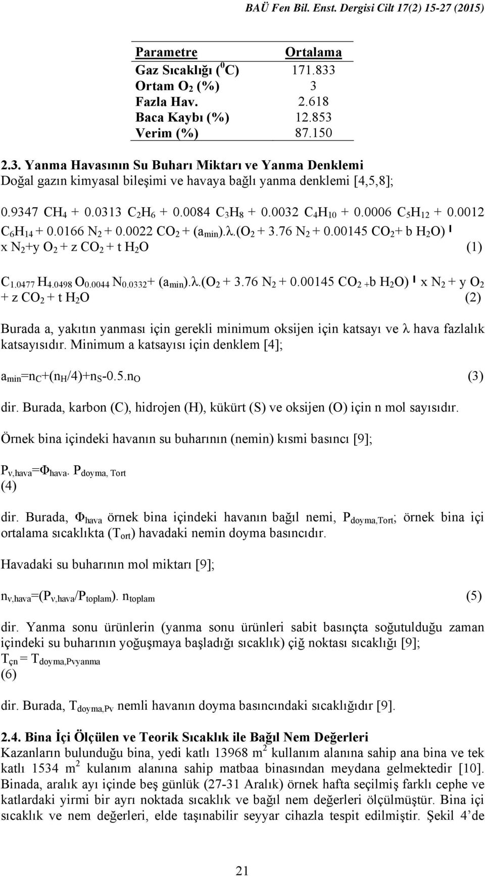 00145 CO 2 + b H 2 O) x N 2 +y O 2 + z CO 2 + t H 2 O (1) C 1.0477 H 4.0498 O 0.0044 N 0.0332 + (a min ).λ.(o 2 + 3.76 N 2 + 0.