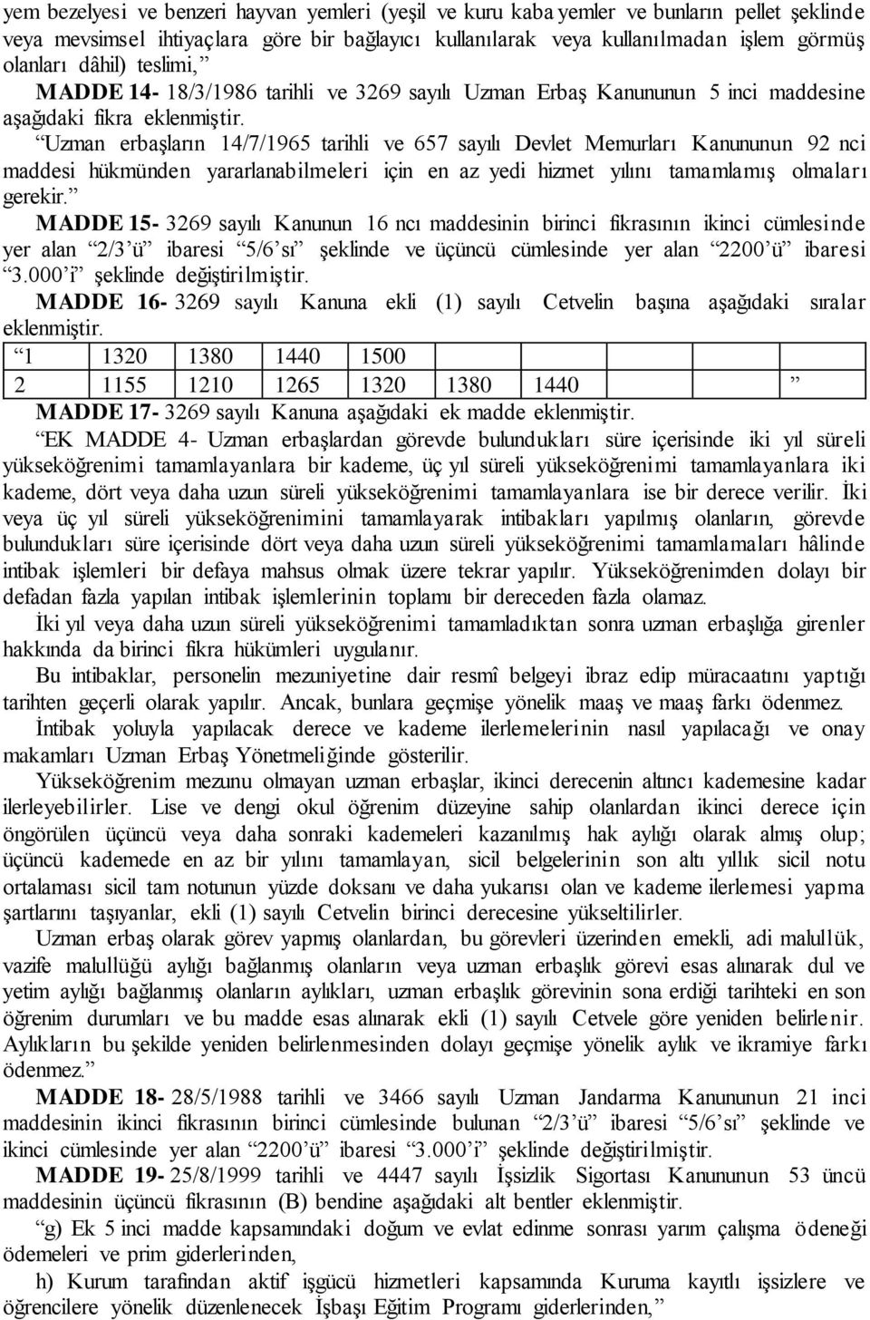 Uzman erbaşların 14/7/1965 tarihli ve 657 sayılı Devlet Memurları Kanununun 92 nci maddesi hükmünden yararlanabilmeleri için en az yedi hizmet yılını tamamlamış olmaları gerekir.