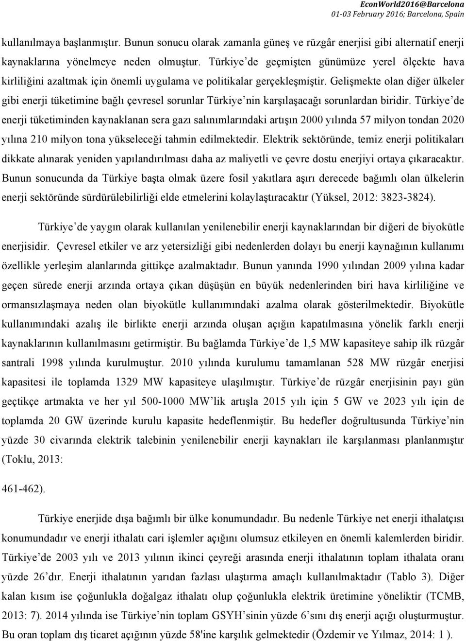 Gelişmekte olan diğer ülkeler gibi enerji tüketimine bağlı çevresel sorunlar Türkiye nin karşılaşacağı sorunlardan biridir.