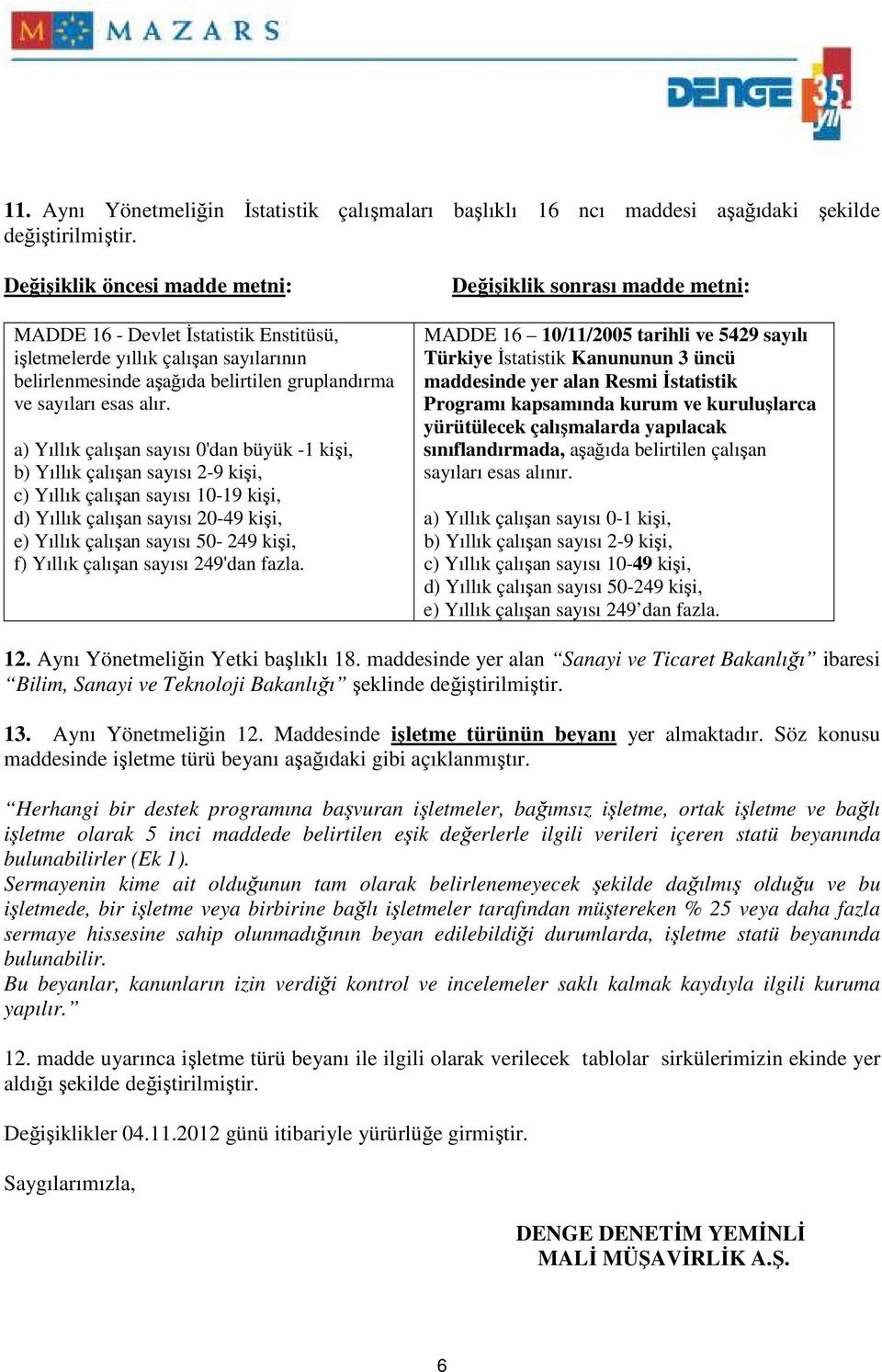 a) Yıllık çalışan sayısı 0'dan büyük -1 kişi, b) Yıllık çalışan sayısı 2-9 kişi, c) Yıllık çalışan sayısı 10-19 kişi, d) Yıllık çalışan sayısı 20-49 kişi, e) Yıllık çalışan sayısı 50-249 kişi, f)