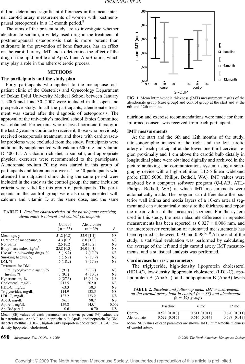 of bone fractures, has an effect on the carotid artery IMT and to determine the effect of the drug on the lipid profile and ApoA-I and ApoB ratios, which may play a role in the atherosclerotic