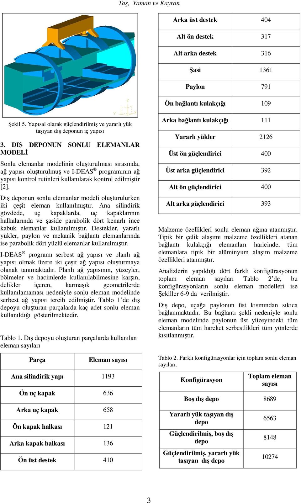 Dış deponun sonlu elemanlar modeli oluşturulurken iki çeşit eleman kullanılmıştır.