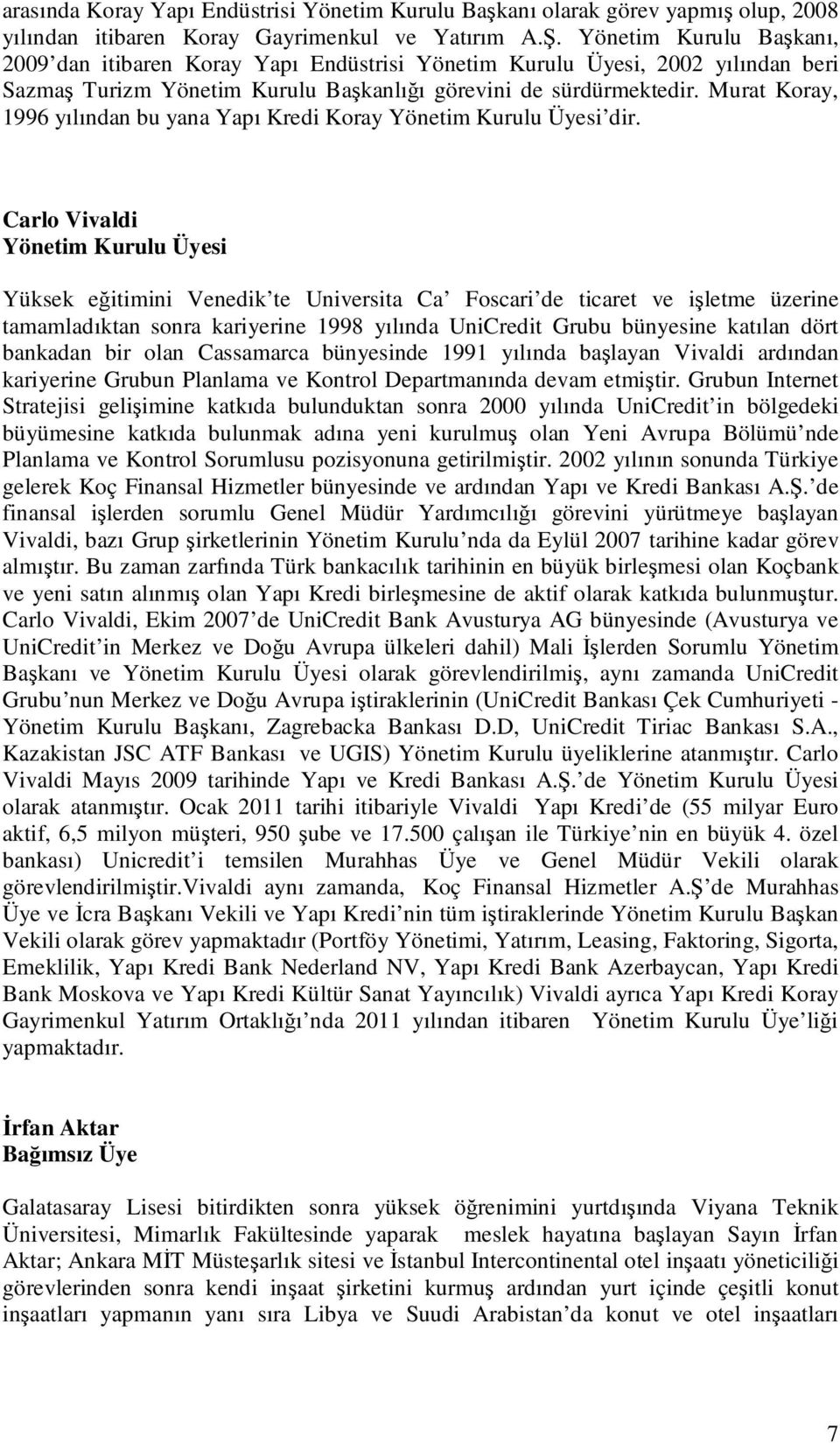 Murat Koray, 1996 yılından bu yana Yapı Kredi Koray Yönetim Kurulu Üyesi dir.