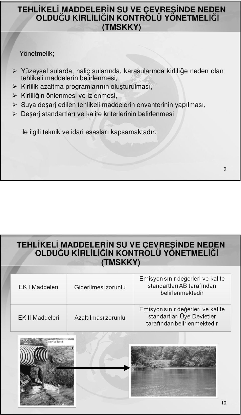 ve izlenmesi, Suya deşarj edilen tehlikeli maddelerin envanterinin yapılması, Deşarj standartları ve kalite kriterlerinin belirlenmesi ile