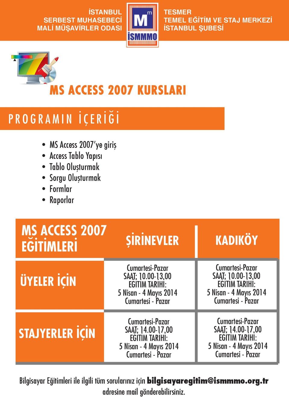 İSTANBUL P R O G R A M I N İ Ç E R İ Ğ İ MS Access 2007 ye giriş Access Tablo Yapısı Tablo