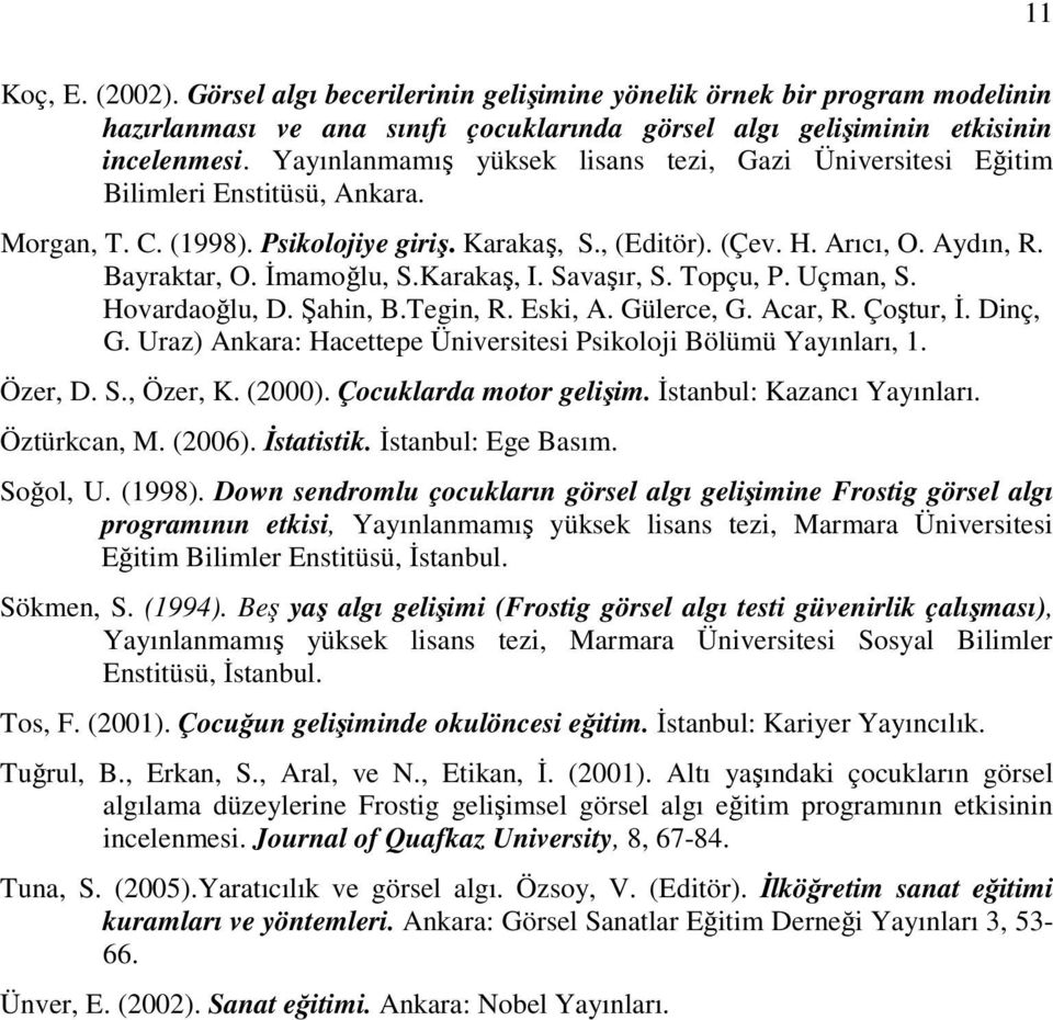 İmamoğlu, S.Karakaş, I. Savaşır, S. Topçu, P. Uçman, S. Hovardaoğlu, D. Şahin, B.Tegin, R. Eski, A. Gülerce, G. Acar, R. Çoştur, İ. Dinç, G.