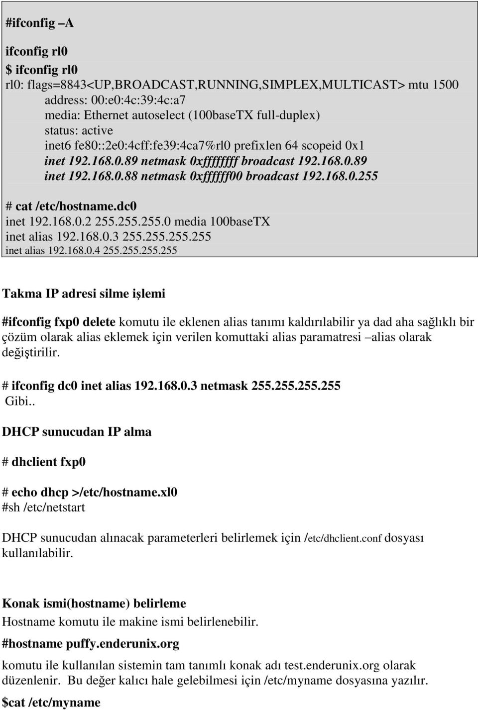 dc0 inet 192.168.0.2 255.