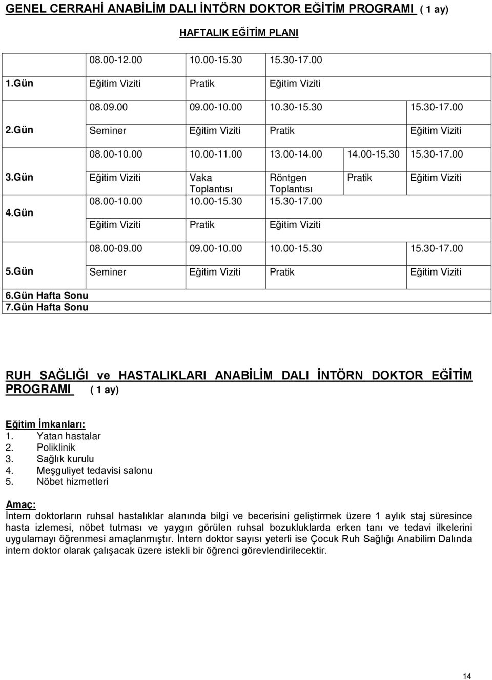 00-09.00 09.00-10.00 10.00-15.30 15.30-17.00 5.Gün Seminer Eğitim Viziti ratik Eğitim Viziti 6.Gün Hafta Sonu 7.