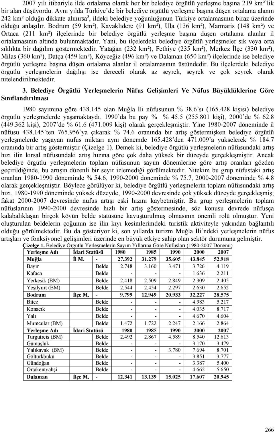 Bodrum (59 km²), Kavaklıdere (91 km²), Ula (136 km²), Marmaris (148 km²) ve Ortaca (211 km²) ilçelerinde bir belediye örgütlü yerleşme başına düşen ortalama alanlar il ortalamasının altında