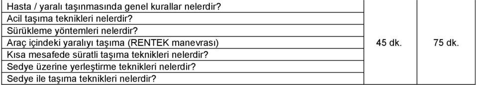 Araç içindeki yaralıyı taşıma (RENTEK manevrası) Kısa mesafede süratli taşıma