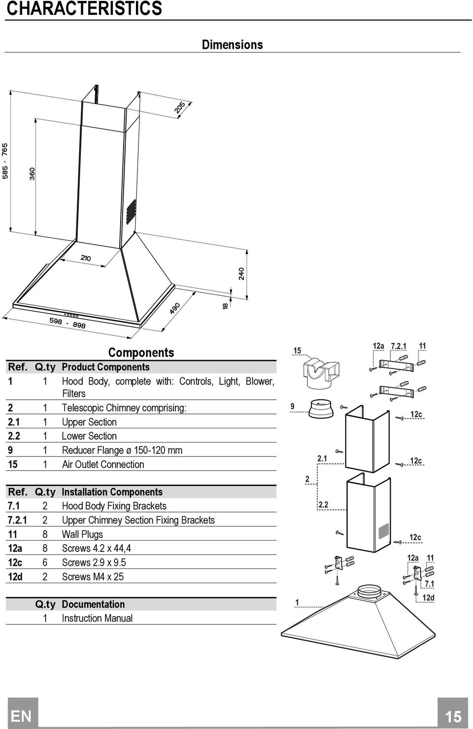 1 1 Upper Section 2.2 1 Lower Section 9 1 Reducer Flange ø 150-120 mm 15 1 Air Outlet Connection 15 9 2.1 12a 7.2.1 11 Ref. Q.