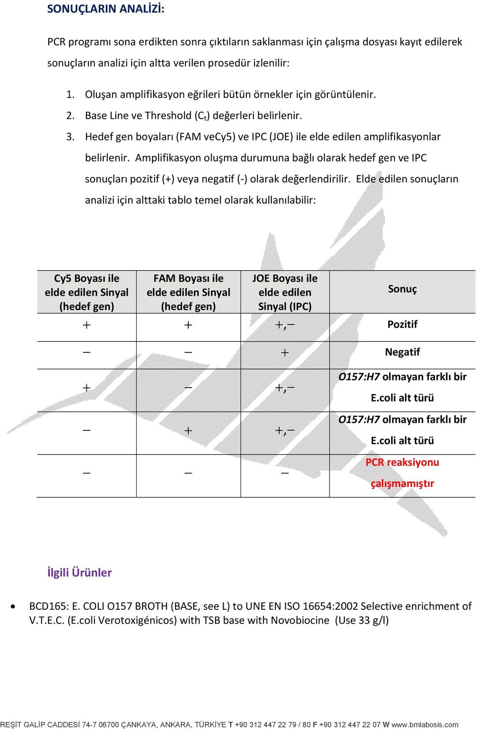 Hedef gen boyaları (FAM vecy5) ve IPC (JOE) ile elde edilen amplifikasyonlar belirlenir.