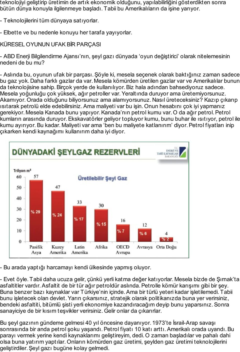 KÜRESEL OYUNUN UFAK BİR PARÇASI - ABD Enerji Bilgilendirme Ajansı nın, şeyl gazı dünyada oyun değiştirici olarak nitelemesinin nedeni de bu mu? - Aslında bu, oyunun ufak bir parçası.