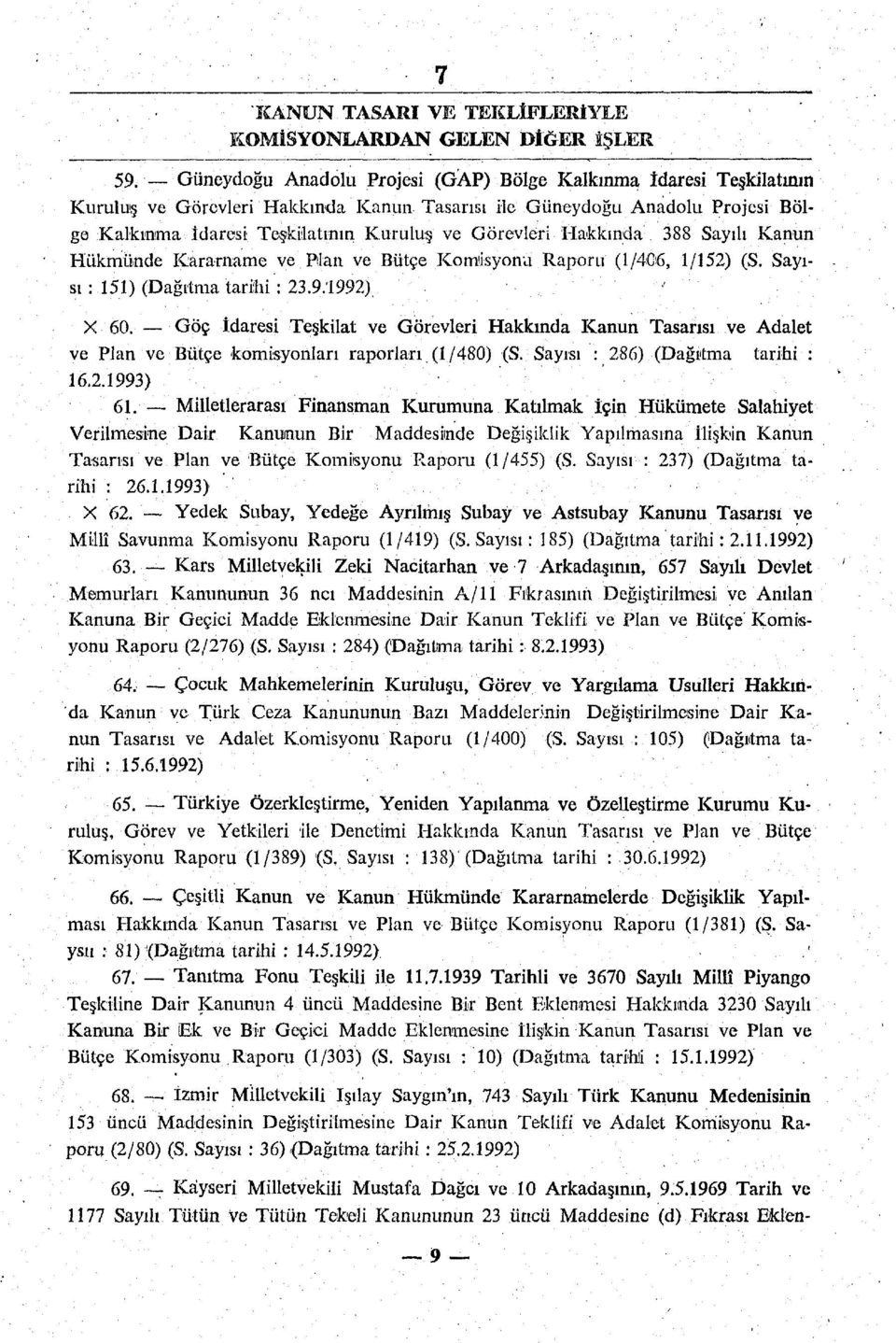 Hakkında 388 Sayılı Kanun Hükmünde Kararname ve Pdan ve Bütçe Komisyonu Raporu (1/406, 1/152) (S. Sayısı : 151) (Dağıtma tarihi : 23.9.1992) - X 60.