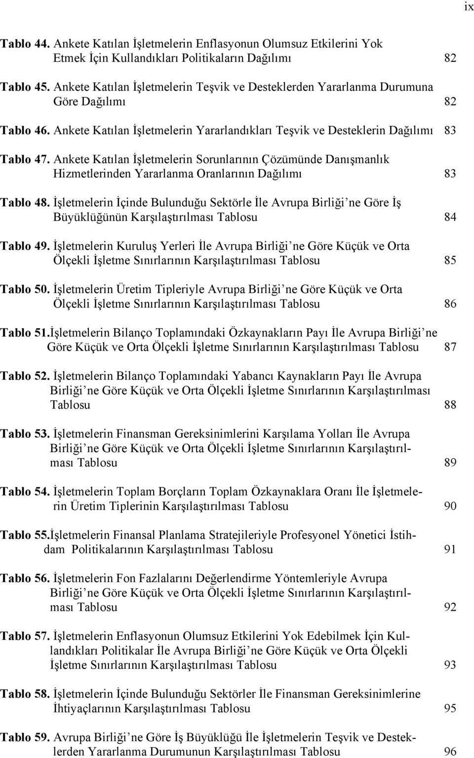 Ankete Katılan İşletmelerin Sorunlarının Çözümünde Danışmanlık Hizmetlerinden Yararlanma Oranlarının Dağılımı 83 Tablo 48.