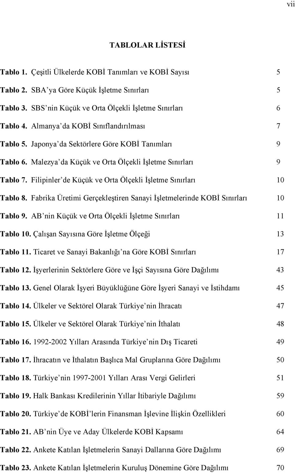 Filipinler de Küçük ve Orta Ölçekli İşletme Sınırları 10 Tablo 8. Fabrika Üretimi Gerçekleştiren Sanayi İşletmelerinde KOBİ Sınırları 10 Tablo 9.