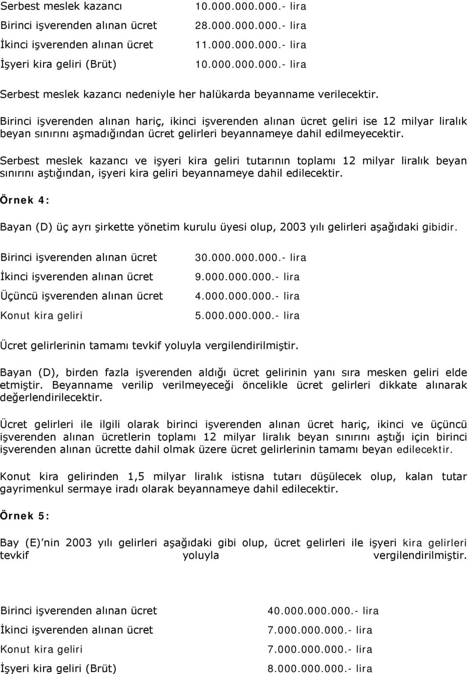 Serbest meslek kazancı ve işyeri kira geliri tutarının toplamı 12 milyar liralık beyan sınırını aştığından, işyeri kira geliri beyannameye dahil edilecektir.