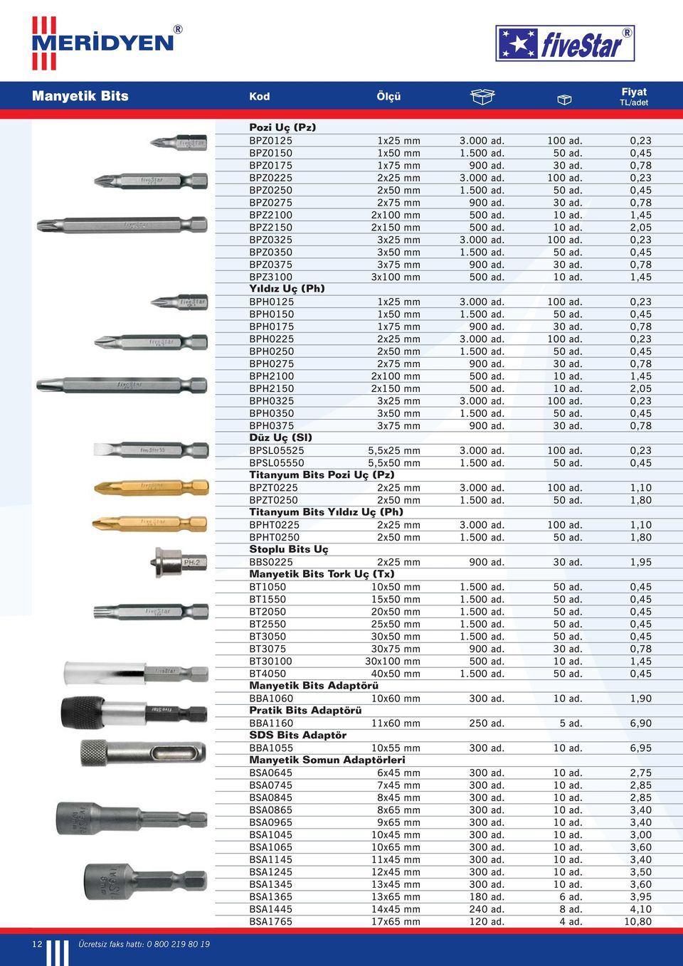 3x50 mm 3x75 mm BPH0375 Düz Uį (Sl) BPSL05525 5,5x25 mm BPSL05550 5,5x50 mm Titanyum Bits Pozi Uį (Pz) BPZT0225 2x25 mm BPZT0250 2x50 mm Titanyum Bits Yýldýz Uį (Ph) BPHT0225 2x25 mm BPHT0250 2x50 mm