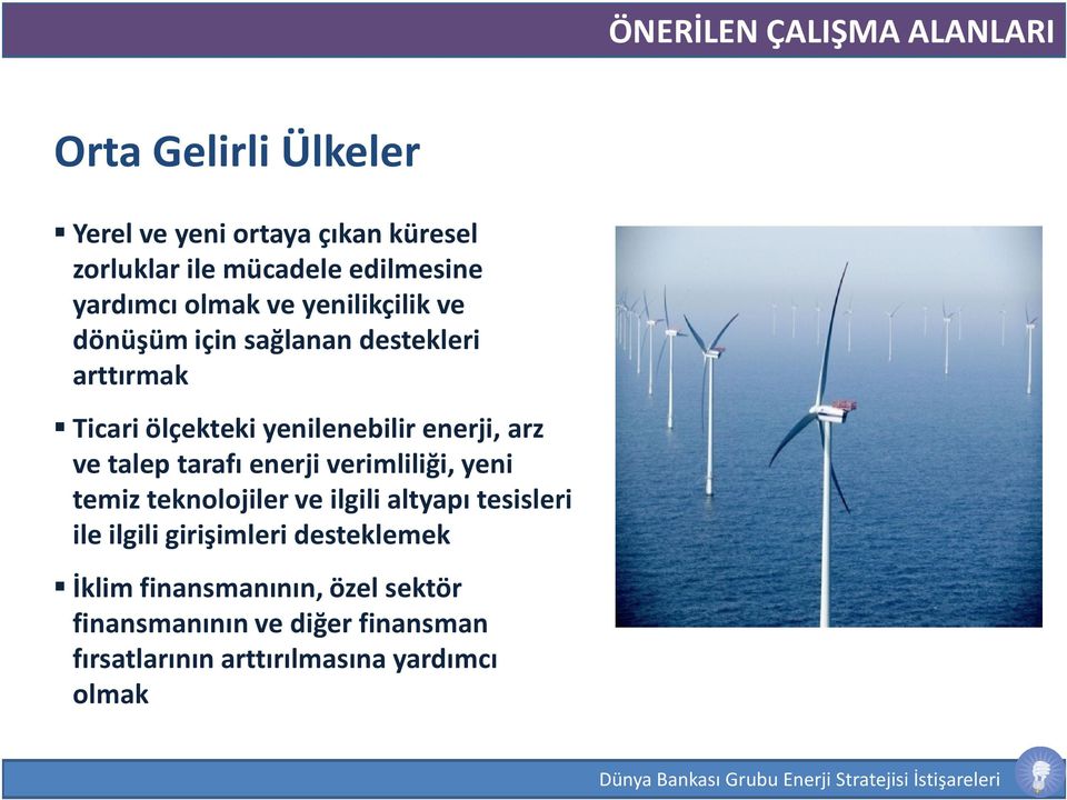 arz ve talep tarafı enerji verimliliği, yeni temiz teknolojiler ve ilgili altyapı tesisleri ile ilgili girişimleri