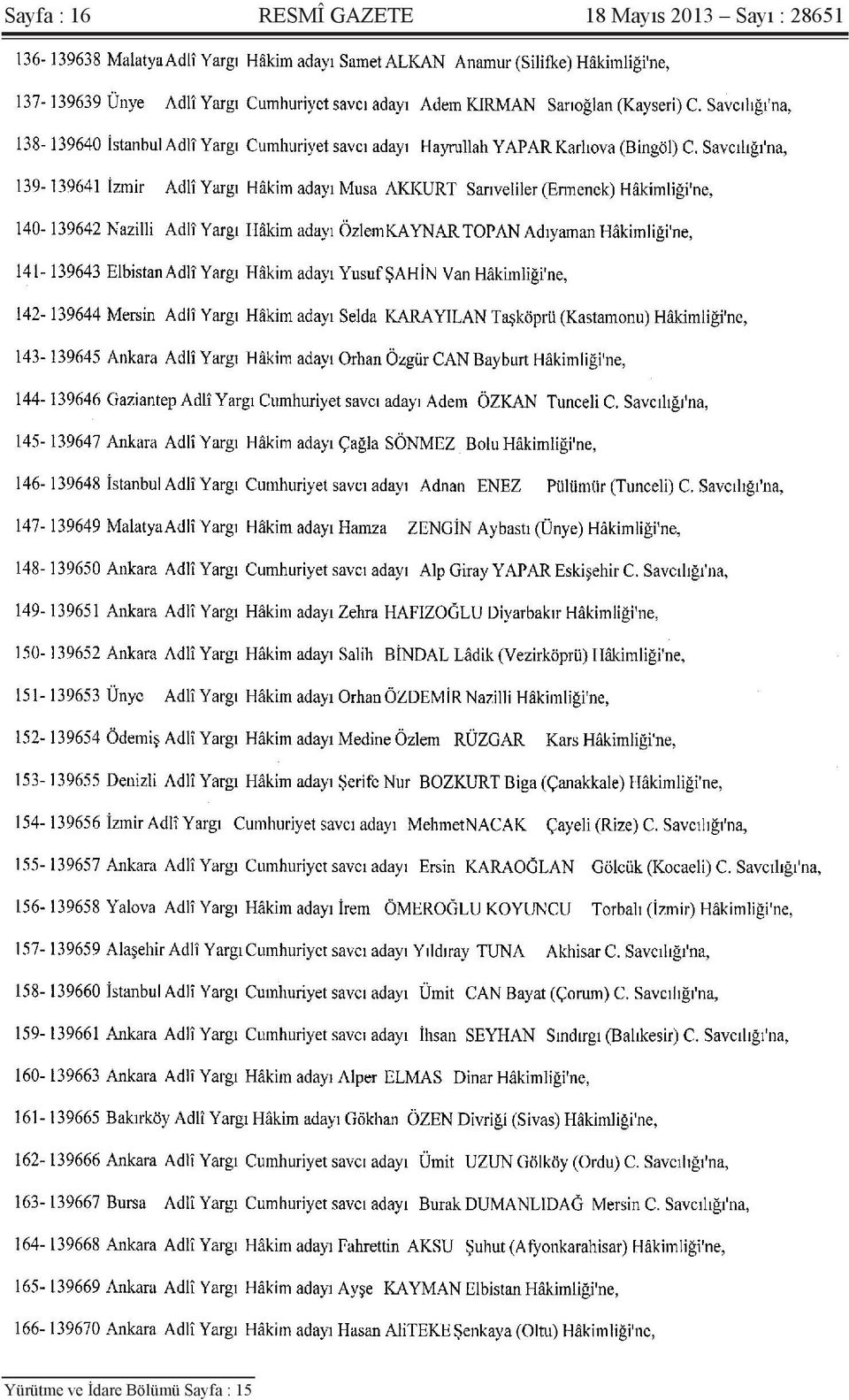 Sayı : 28651 Yürütme