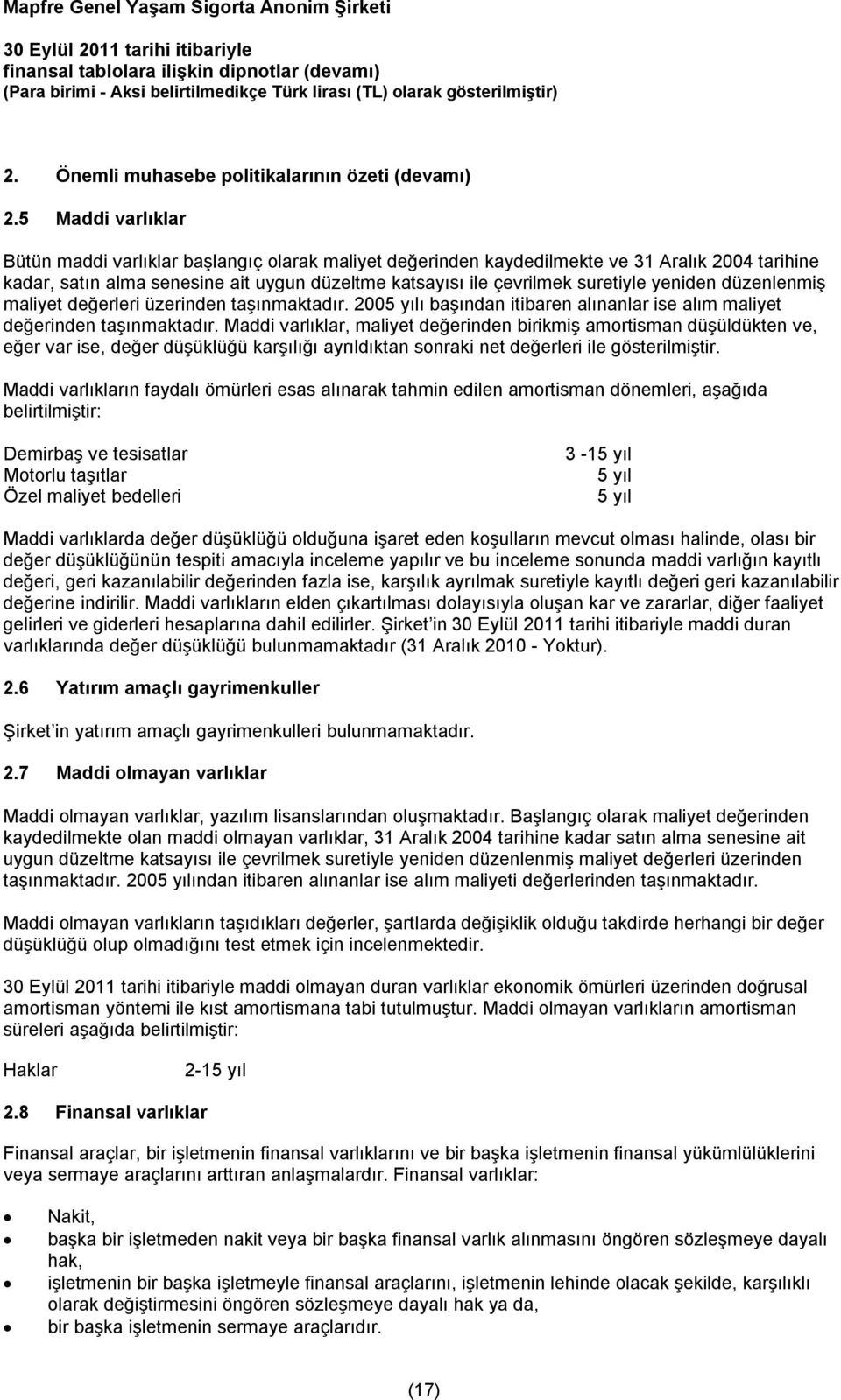 yeniden düzenlenmiş maliyet değerleri üzerinden taşınmaktadır. 2005 yılı başından itibaren alınanlar ise alım maliyet değerinden taşınmaktadır.