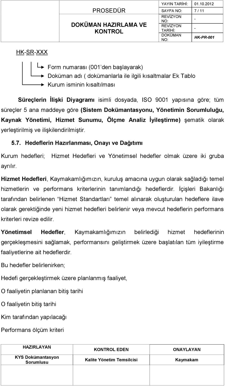 Form numarası (001 den baģlayarak) Doküman adı ( dokümanlarla ile ilgili kısaltmalar Ek Tablo 1 de verilmiģtir) Kurum isminin kısaltılması 5.7.