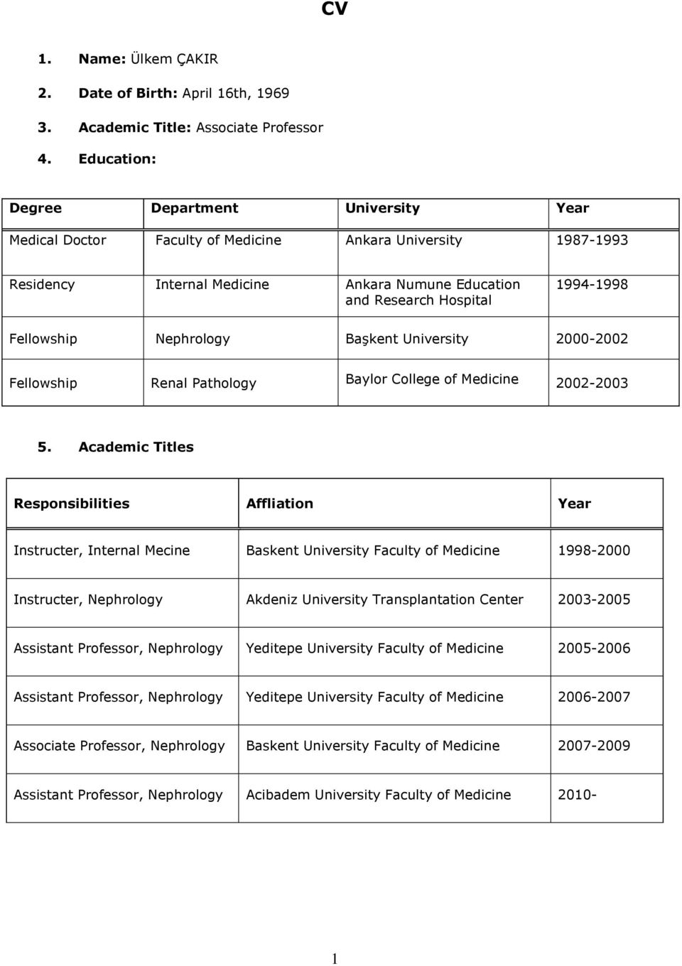 Fellowship Nephrology Başkent University 2000-2002 Fellowship Renal Pathology Baylor College of Medicine 2002-2003 5.