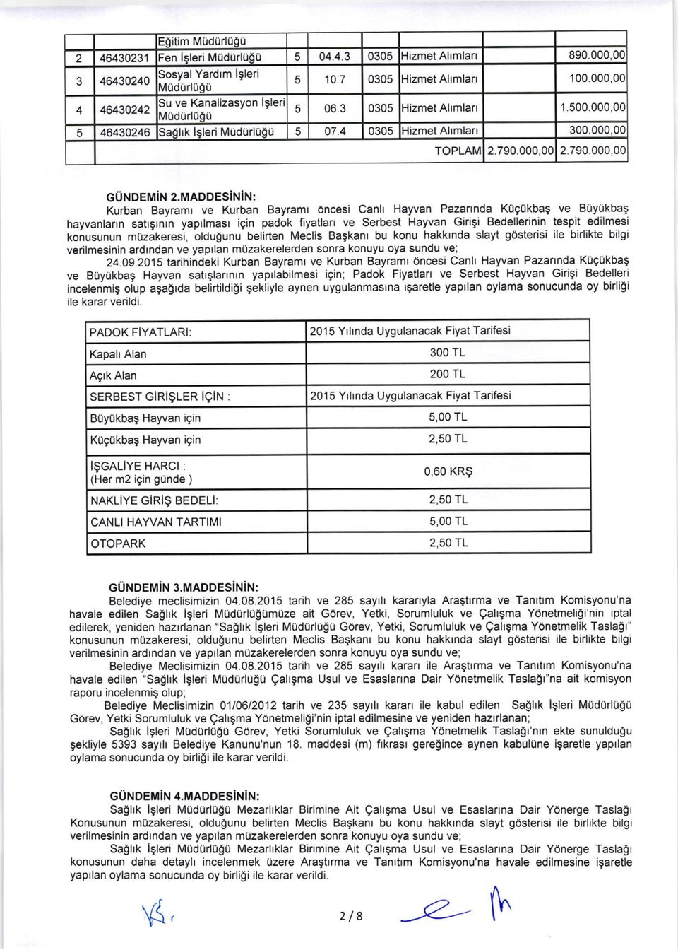 MADDESiNiN: Kurban Bayramr ve Kurban Bayramr oncesi Canlr Hayvan Pazartnda KUgUkbaS ve BUyukbag hayvanlarrn sattgrntn yaptlmasr igin padok fiyatlan ve Serbest Hayvan Girigi Bedellerinin tespit